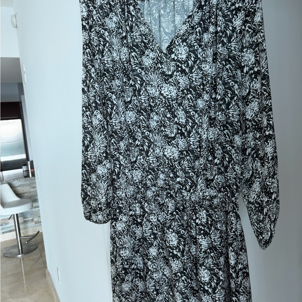 Ramy Brook Black and White Floral Long Sleeve Dress
